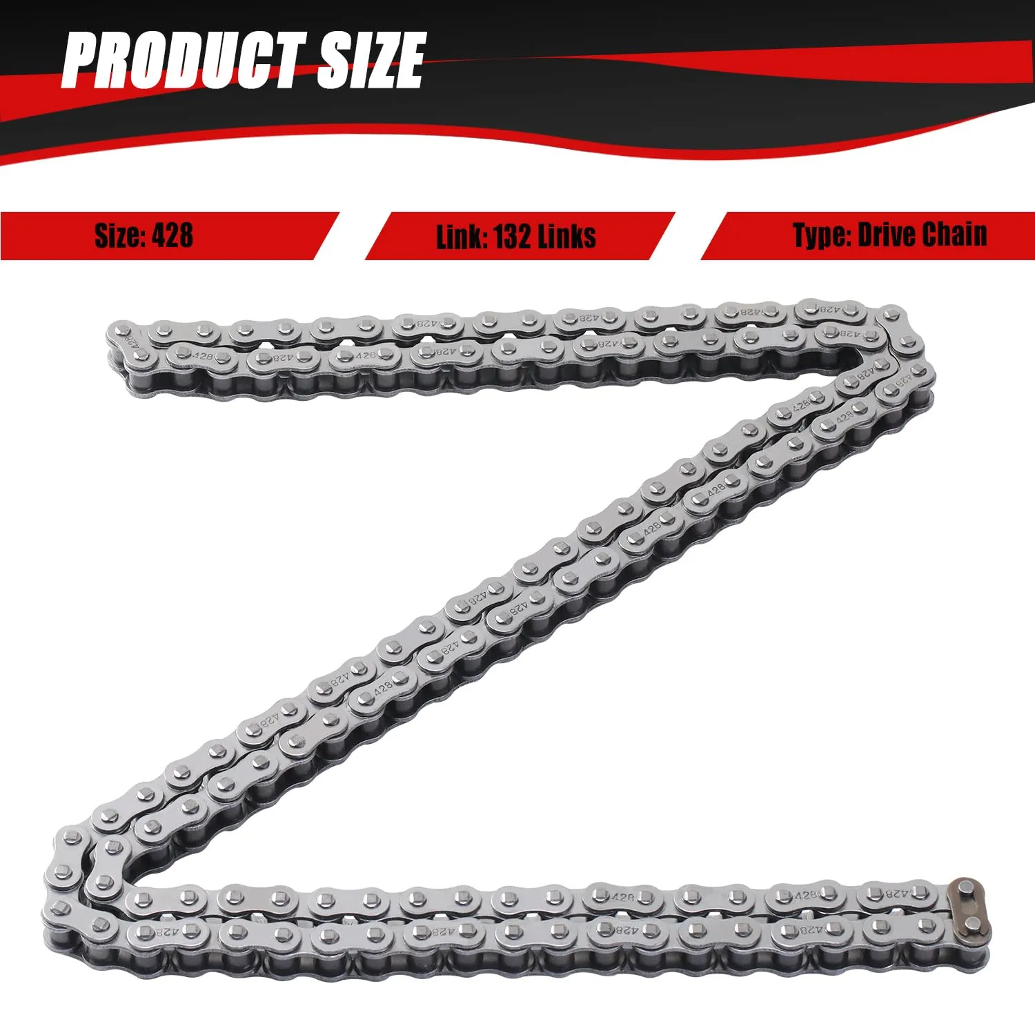 KAMIER 428 Motorcycle Chain 132 Links with Chain Breaker for TTR125 TTR225 Hawk 250 Boom Vader 125 Apollo RFZ TaoTao Coleman 110cc 125cc 150cc Pit Dirt Bike 4 Wheeler ATV Quad Go Kart Heavy Duty Parts