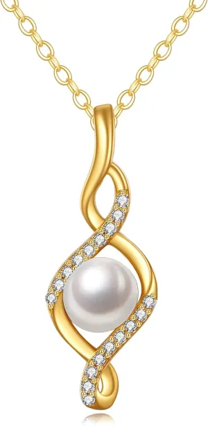 KECHO 14K Freshwater Cultured Pearl Necklace Solid Gold Pendant 14K Real Gold Jewelry Anniversary Birthday Gifts for Women