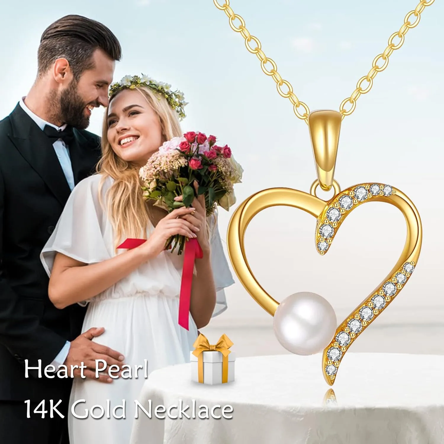 KECHO 14K Freshwater Cultured Pearl Necklace Solid Gold Pendant 14K Real Gold Jewelry Anniversary Birthday Gifts for Women