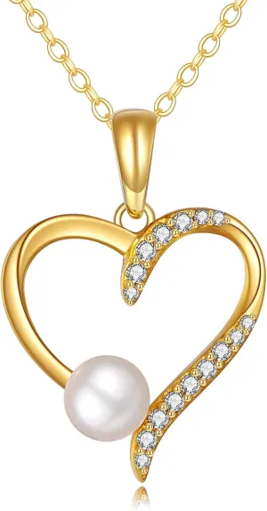 KECHO 14K Freshwater Cultured Pearl Necklace Solid Gold Pendant 14K Real Gold Jewelry Anniversary Birthday Gifts for Women
