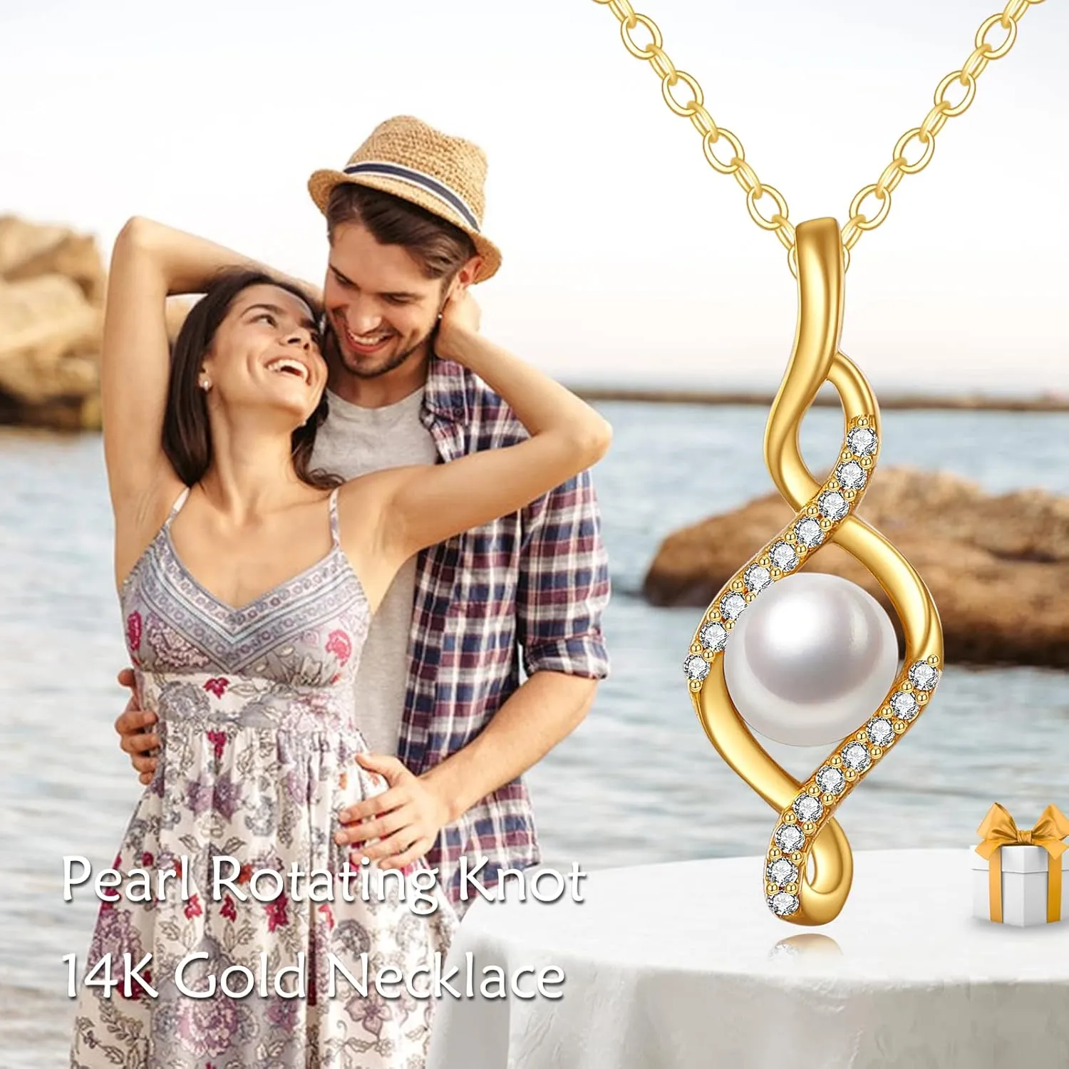 KECHO 14K Freshwater Cultured Pearl Necklace Solid Gold Pendant 14K Real Gold Jewelry Anniversary Birthday Gifts for Women