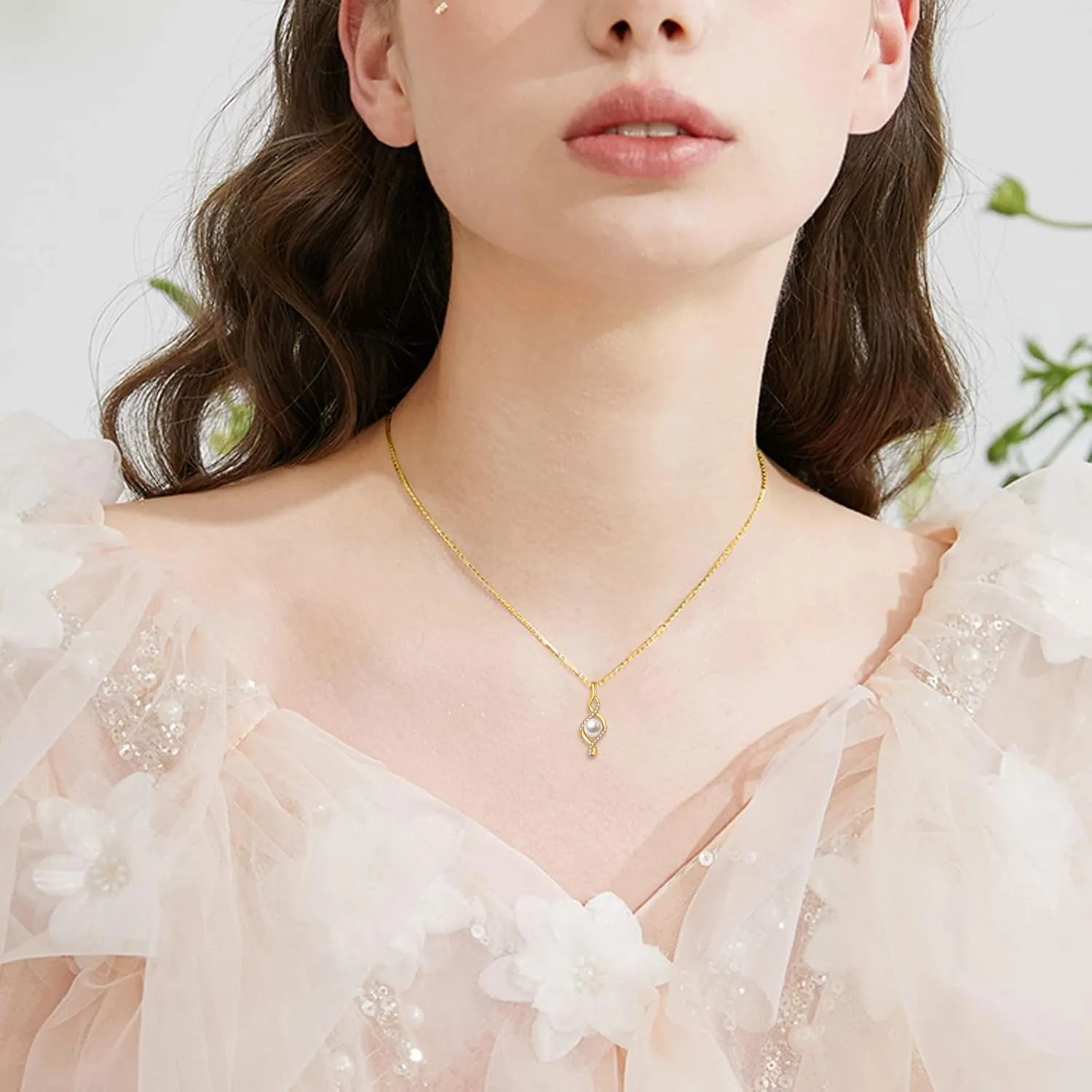 KECHO 14K Freshwater Cultured Pearl Necklace Solid Gold Pendant 14K Real Gold Jewelry Anniversary Birthday Gifts for Women