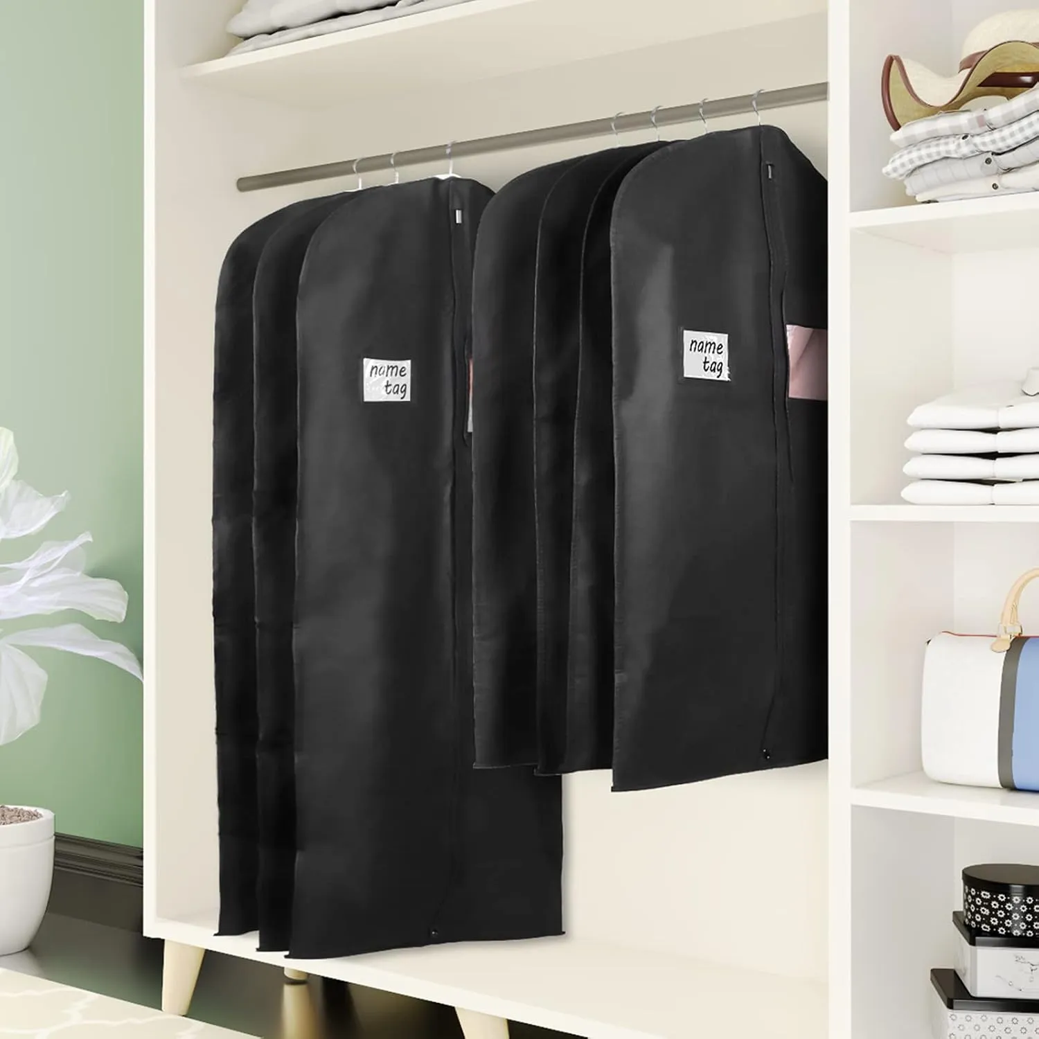 KEEGH 40" Suit Bags for Closet Storage (Set of 10) Garment Bags for Hanging Clothes, Suit Cover Bags for Suits Coats Dress with Zipper and Transparent Window, Black