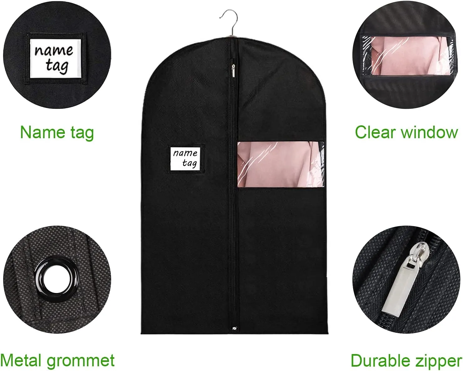 KEEGH 40" Suit Bags for Closet Storage (Set of 10) Garment Bags for Hanging Clothes, Suit Cover Bags for Suits Coats Dress with Zipper and Transparent Window, Black