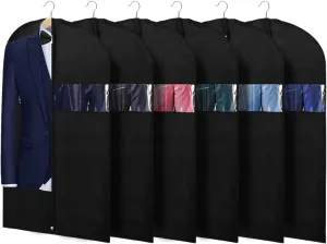 KEEGH 40" Suit Bags Garment Bags for Storage (Set of 6) Garment Bags for Hanging Clothes, Suit Cover Bags Garment Covers for Dress Shirts Coats Clean with Zipper and Transparent Window, Black