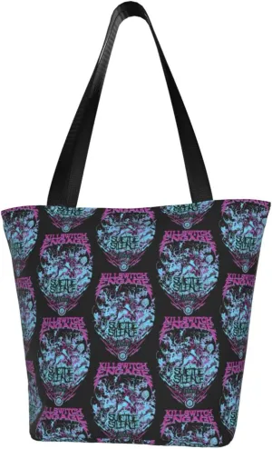 Killswitch Rock Band Engage Reusable Grocery Bag for Kitchen Shoulder Shopping Bag Tote Bags with Zipper for Women Large Capacity Handbag for Trip Lightweight Daily Bag Storage Bags