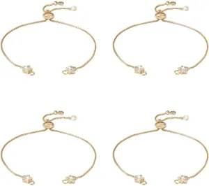 KISSITTY 10Pcs Adjustable Brass Slider Bracelet Real 18K Gold Plated Bracelet Chain Extender Box Chain Friendship Bracelet with Star Rhinestone End 4.72inch(120mm) for Women Valentine Birthday Gift