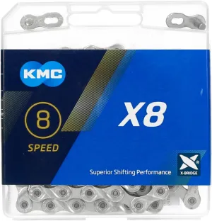 KMC Bike Chain X8, High Performance Bicycle Chain, Unbeatable Durability & Easy Mounting with X-Bridge Outer Plate, Shifting Performance Bicycle Chain, Multi-Speed Bike Chain,1/2" X 3/32" - 114 Links