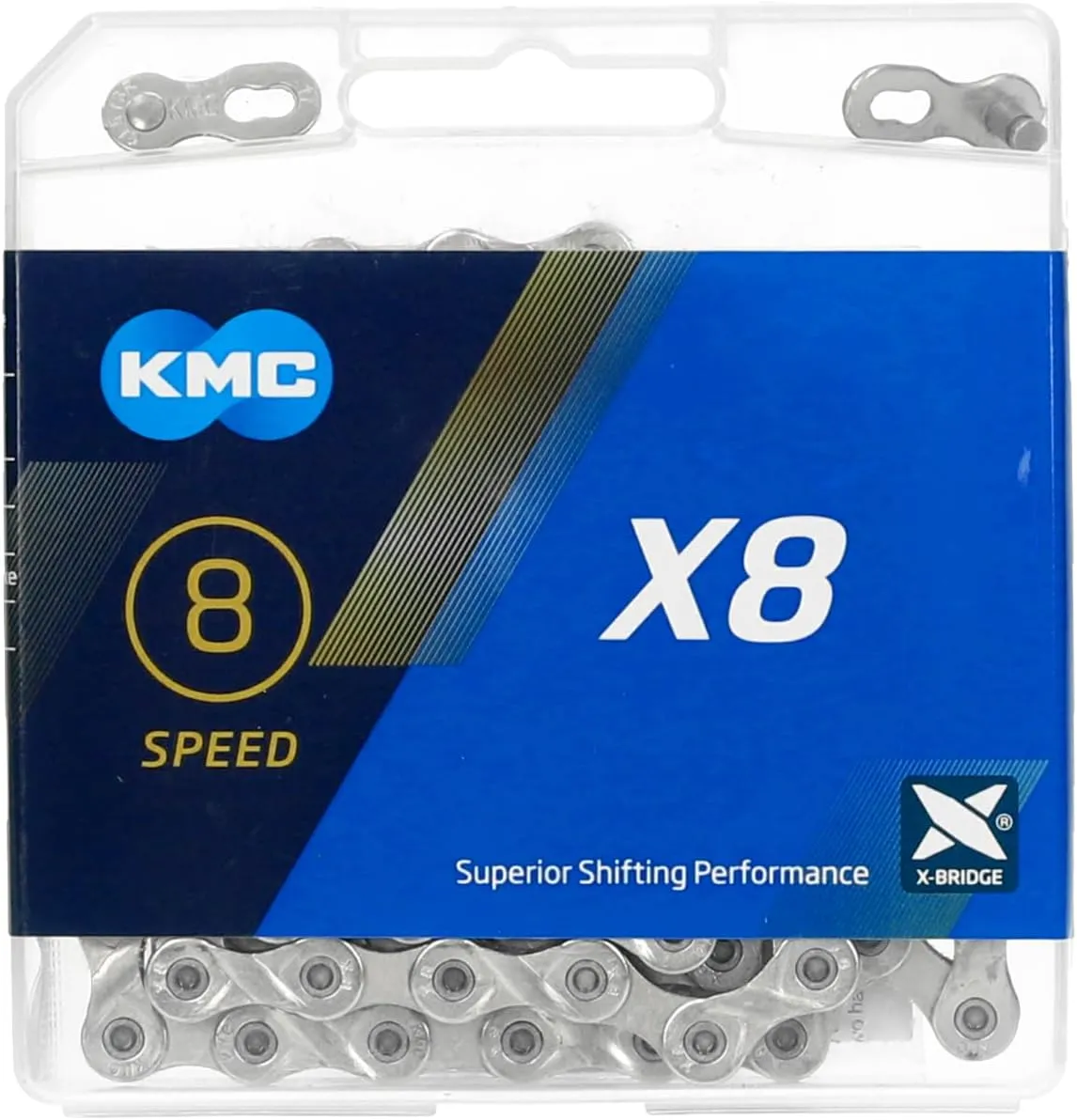 KMC Bike Chain X8, High Performance Bicycle Chain, Unbeatable Durability & Easy Mounting with X-Bridge Outer Plate, Shifting Performance Bicycle Chain, Multi-Speed Bike Chain,1/2" X 3/32" - 114 Links