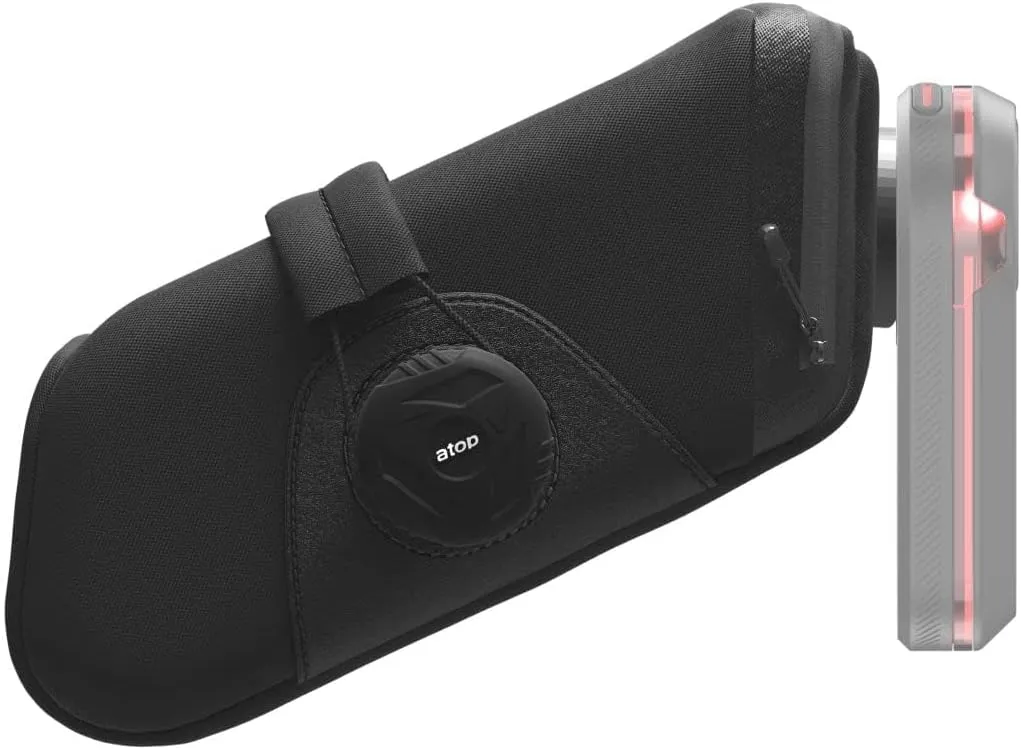 KOM Cycling Saddle Bag - Bike Saddle Bag to Carry Multi-Tool, Tube, Tire Levers, Securely Under Bike Seat Featuring for Garmin Varia Mount, ATOP Lacing Dial, and Inner Pocket for Apple AirTag.