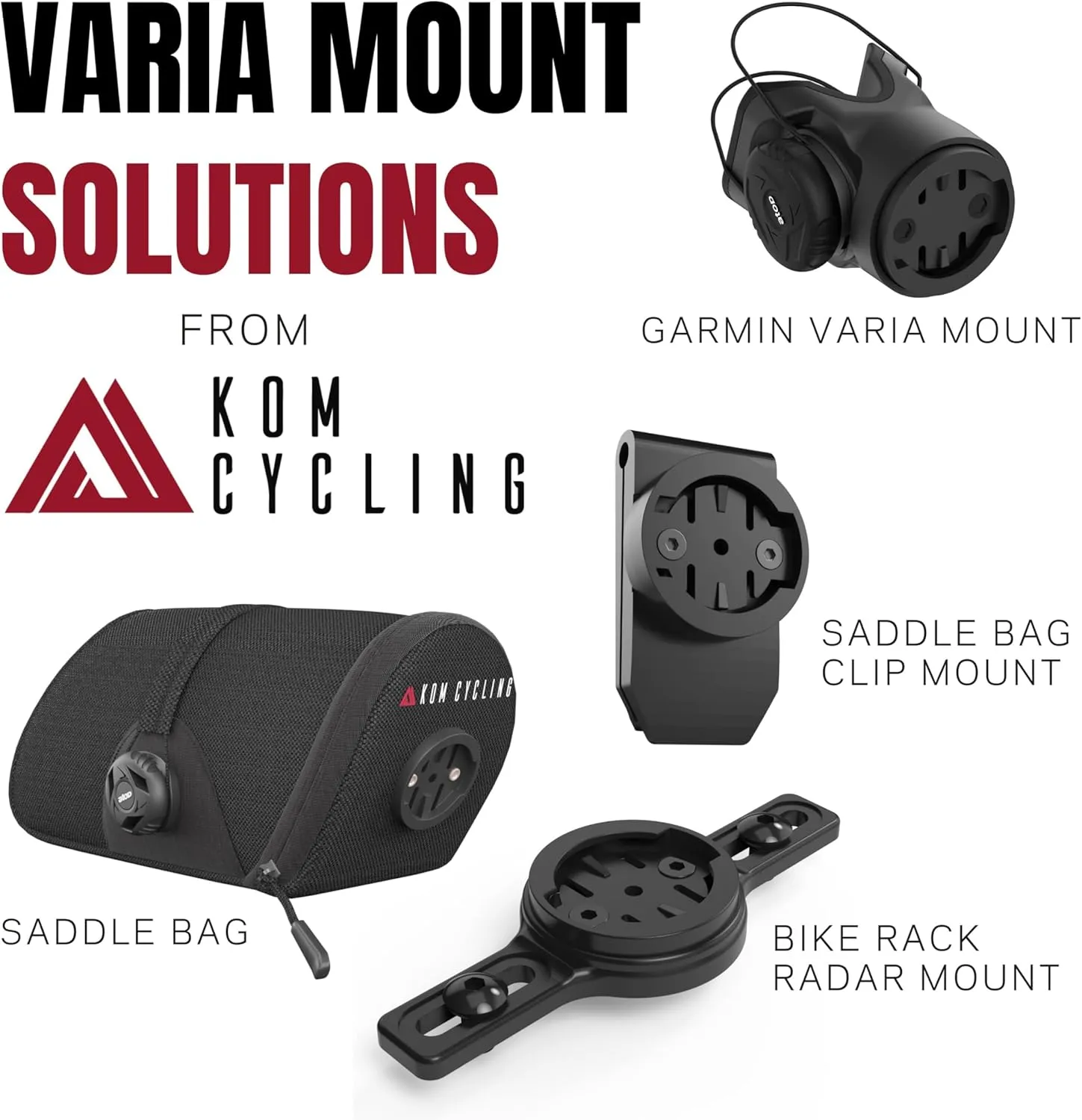 KOM Cycling Saddle Bag - Bike Saddle Bag to Carry Multi-Tool, Tube, Tire Levers, Securely Under Bike Seat Featuring for Garmin Varia Mount, ATOP Lacing Dial, and Inner Pocket for Apple AirTag.