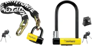 Kryptonite New York FAHGETTABOUDIT 1410 Bike Chain Lock, 3.28 Feet Long 14mm Steel Chain Heavy Duty Anti-Theft Bicycle Chain Lock & Heavy Duty Key Lock, Black/Yellow, 4in x 8in
