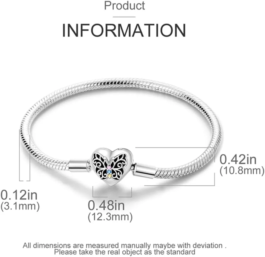 KUNSIR 925 Sterling Silver Snake Chain Bracelet Butterfly Bracelets with 5A Cubic Zirconia for Women Teen