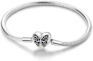KUNSIR 925 Sterling Silver Snake Chain Bracelet Butterfly Bracelets with 5A Cubic Zirconia for Women Teen