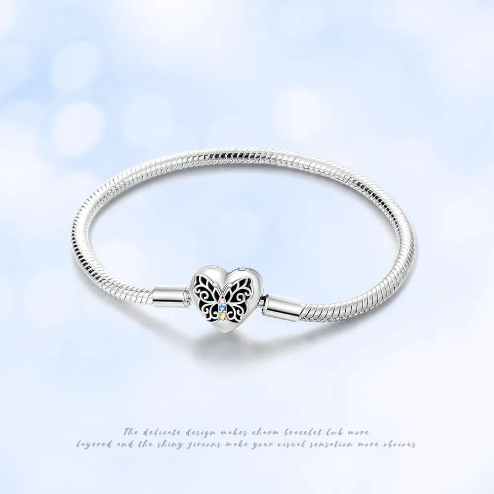 KUNSIR 925 Sterling Silver Snake Chain Bracelet Butterfly Bracelets with 5A Cubic Zirconia for Women Teen