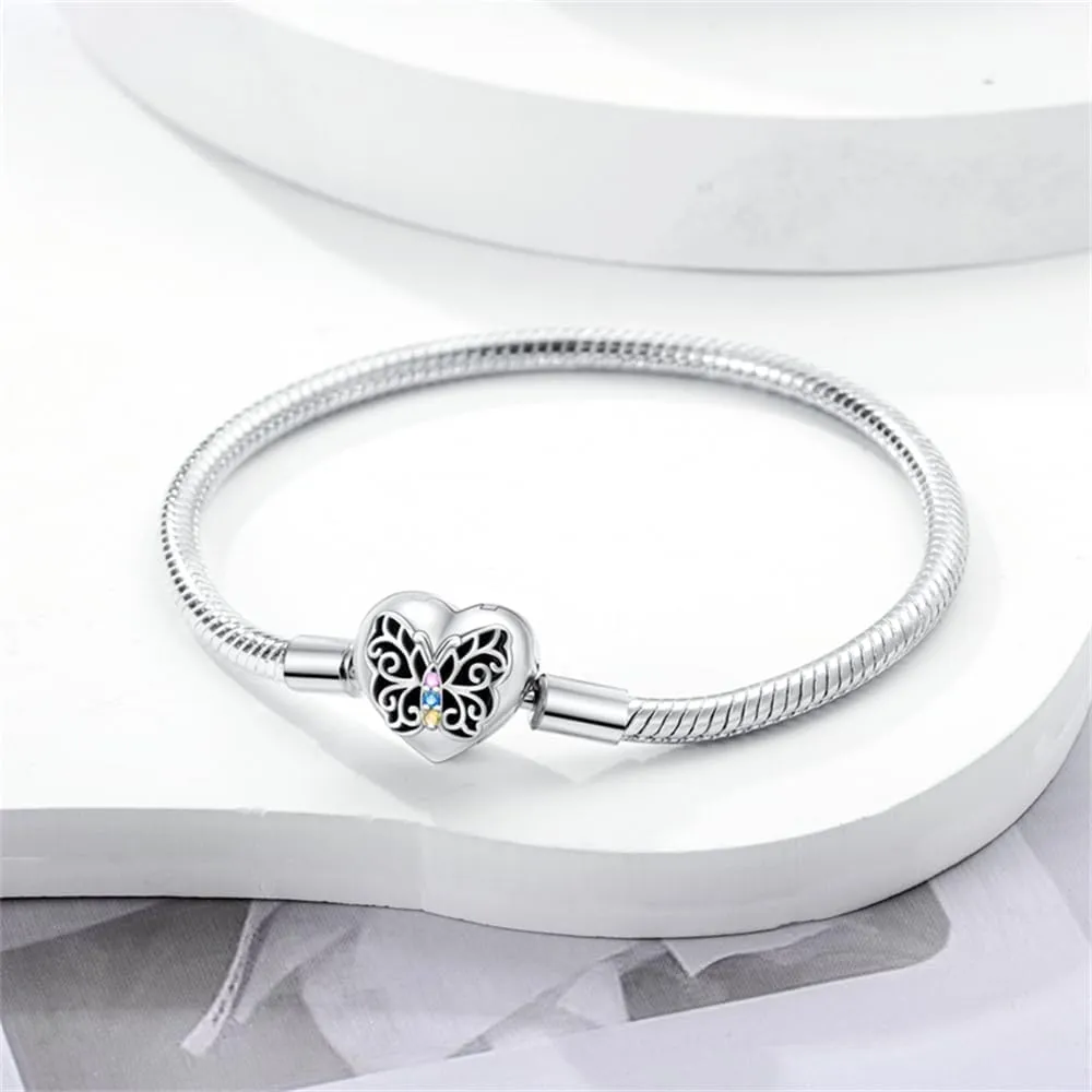 KUNSIR 925 Sterling Silver Snake Chain Bracelet Butterfly Bracelets with 5A Cubic Zirconia for Women Teen