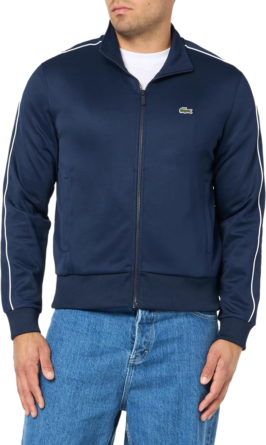 Lacoste Men's Regular Fit Long Full Zip Collared Sweatshirt W/Single Stripe Sleeve Detailing Mm