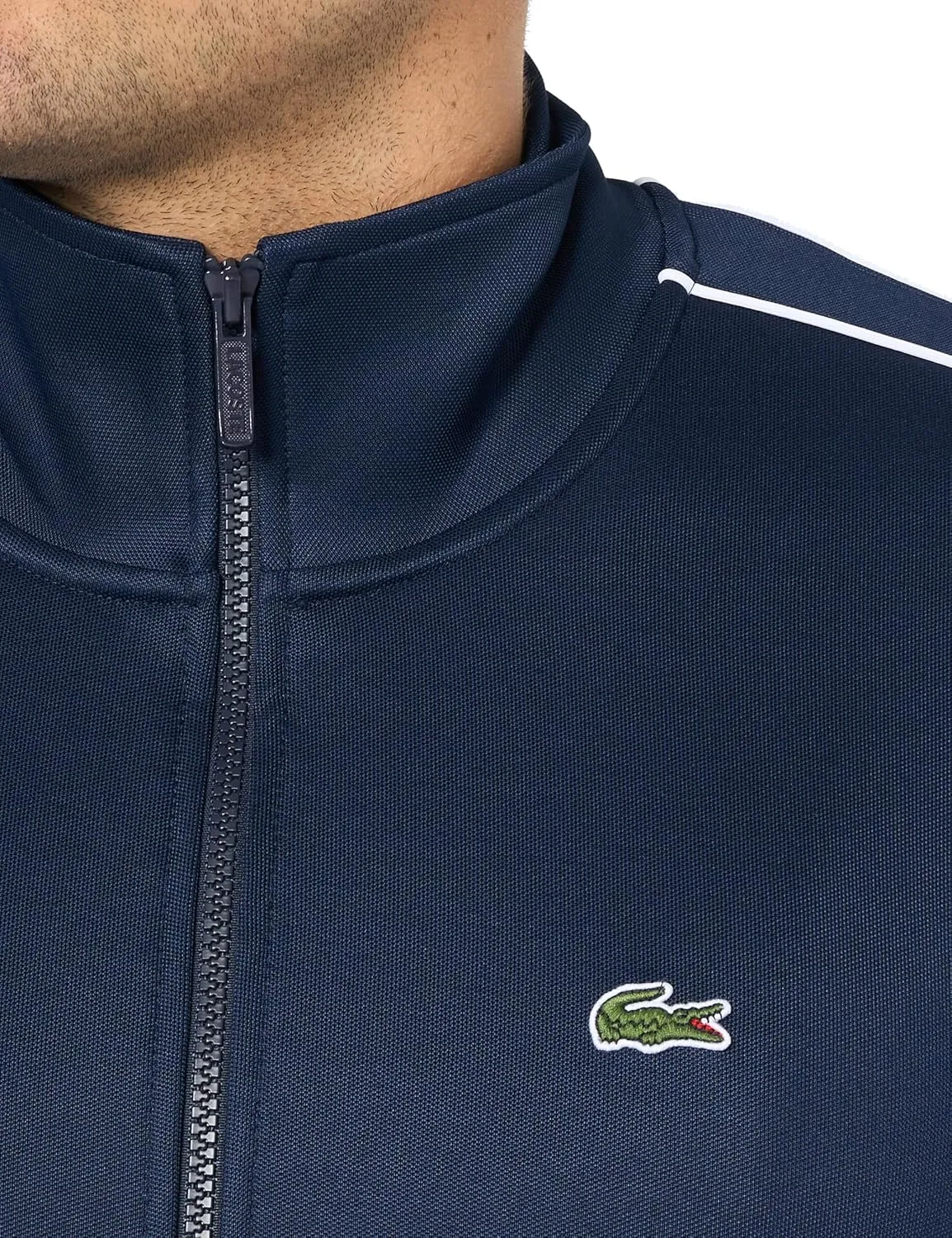 Lacoste Men's Regular Fit Long Full Zip Collared Sweatshirt W/Single Stripe Sleeve Detailing Mm