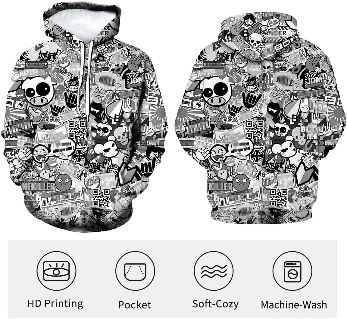 LAOLIUSN Men's Hipster Hip Hop Urban Sweatshirt Graffiti Street Art Hoodie Funny Pullover