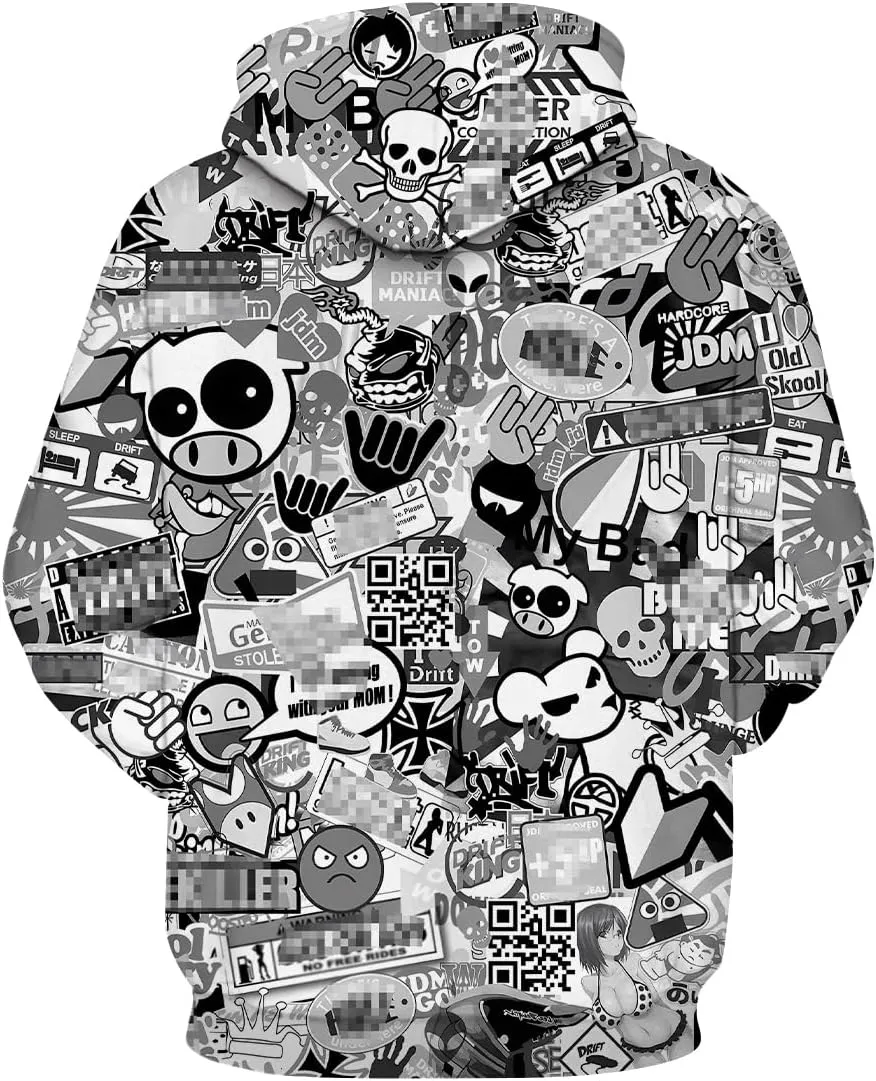 LAOLIUSN Men's Hipster Hip Hop Urban Sweatshirt Graffiti Street Art Hoodie Funny Pullover