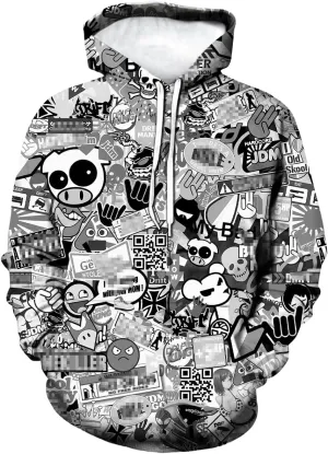 LAOLIUSN Men's Hipster Hip Hop Urban Sweatshirt Graffiti Street Art Hoodie Funny Pullover