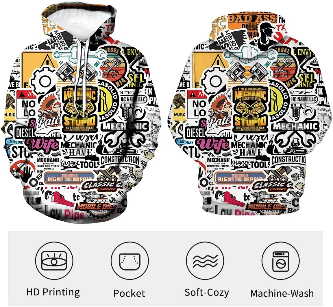 LAOLIUSN Men's Hipster Hip Hop Urban Sweatshirt Graffiti Street Art Hoodie Funny Pullover