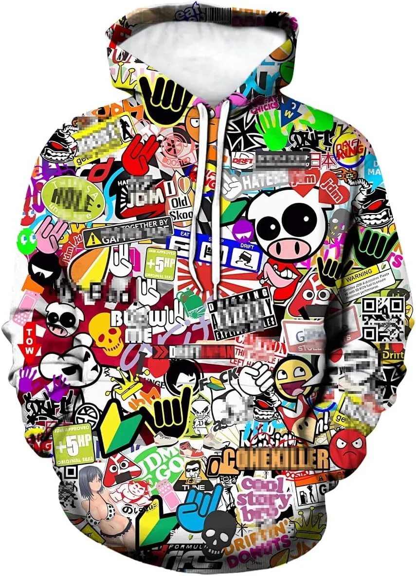 LAOLIUSN Men's Hipster Hip Hop Urban Sweatshirt Graffiti Street Art Hoodie Funny Pullover