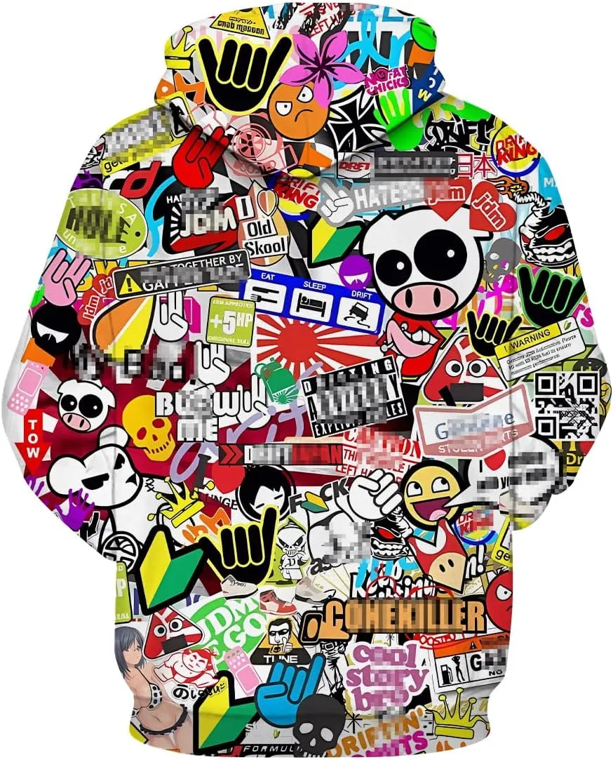 LAOLIUSN Men's Hipster Hip Hop Urban Sweatshirt Graffiti Street Art Hoodie Funny Pullover