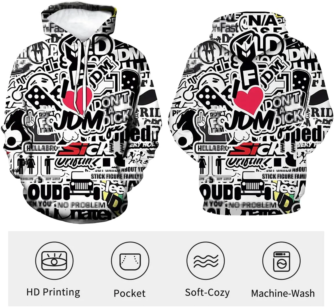 LAOLIUSN Men's Hipster Hip Hop Urban Sweatshirt Graffiti Street Art Hoodie Funny Pullover