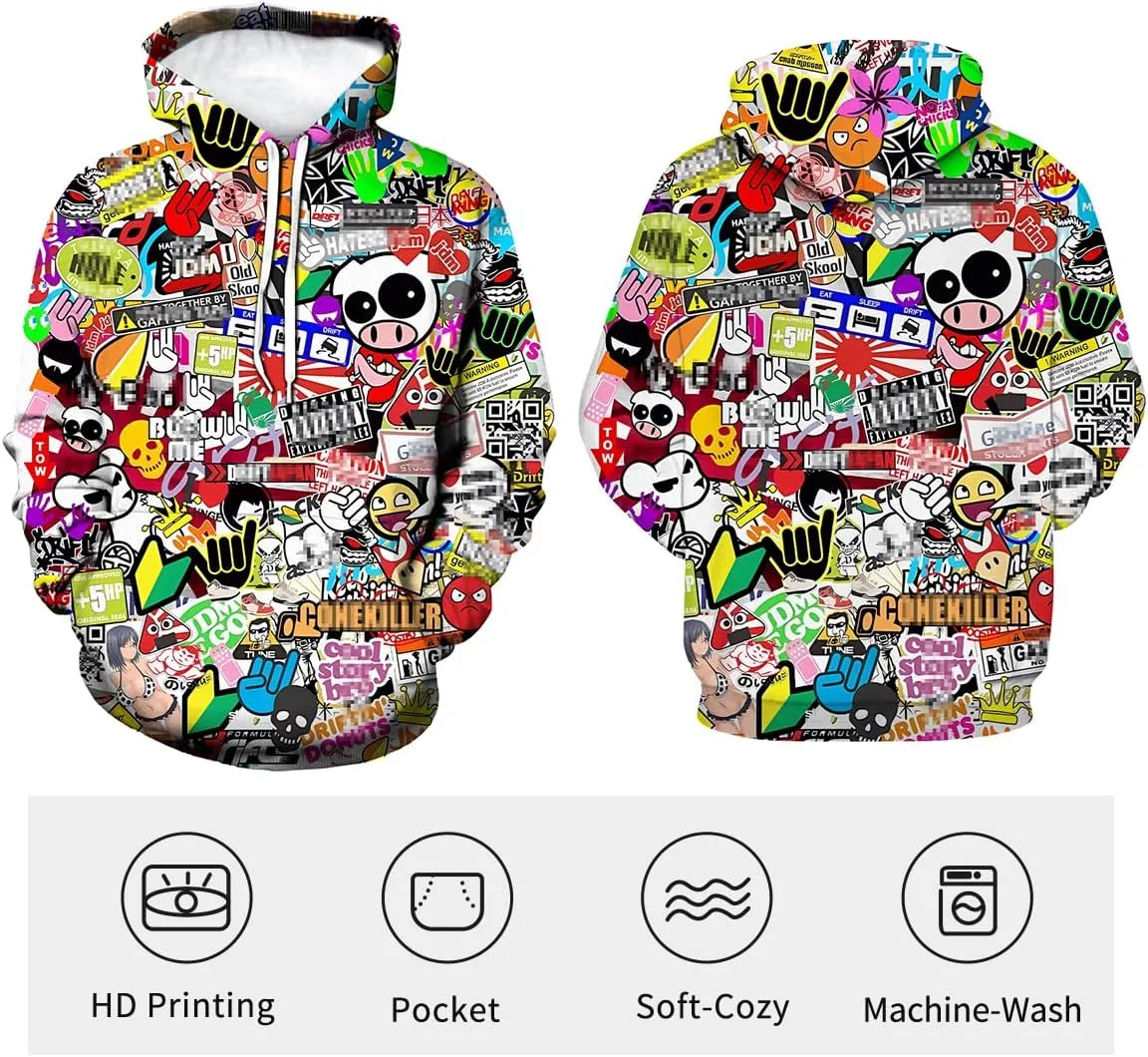 LAOLIUSN Men's Hipster Hip Hop Urban Sweatshirt Graffiti Street Art Hoodie Funny Pullover