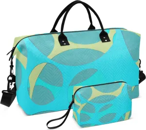 Large Bag Carry On Shoulder Weekend Tote Gym Carry on Duffel Bags with Toiletry Bag for Trip Multifunctional Blue Green Circles Decor