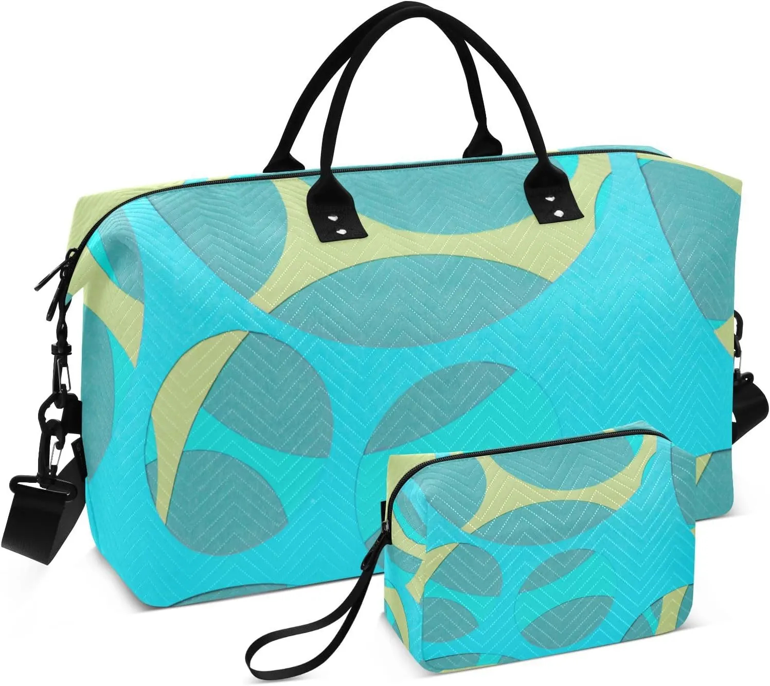 Large Bag Carry On Shoulder Weekend Tote Gym Carry on Duffel Bags with Toiletry Bag for Trip Multifunctional Blue Green Circles Decor