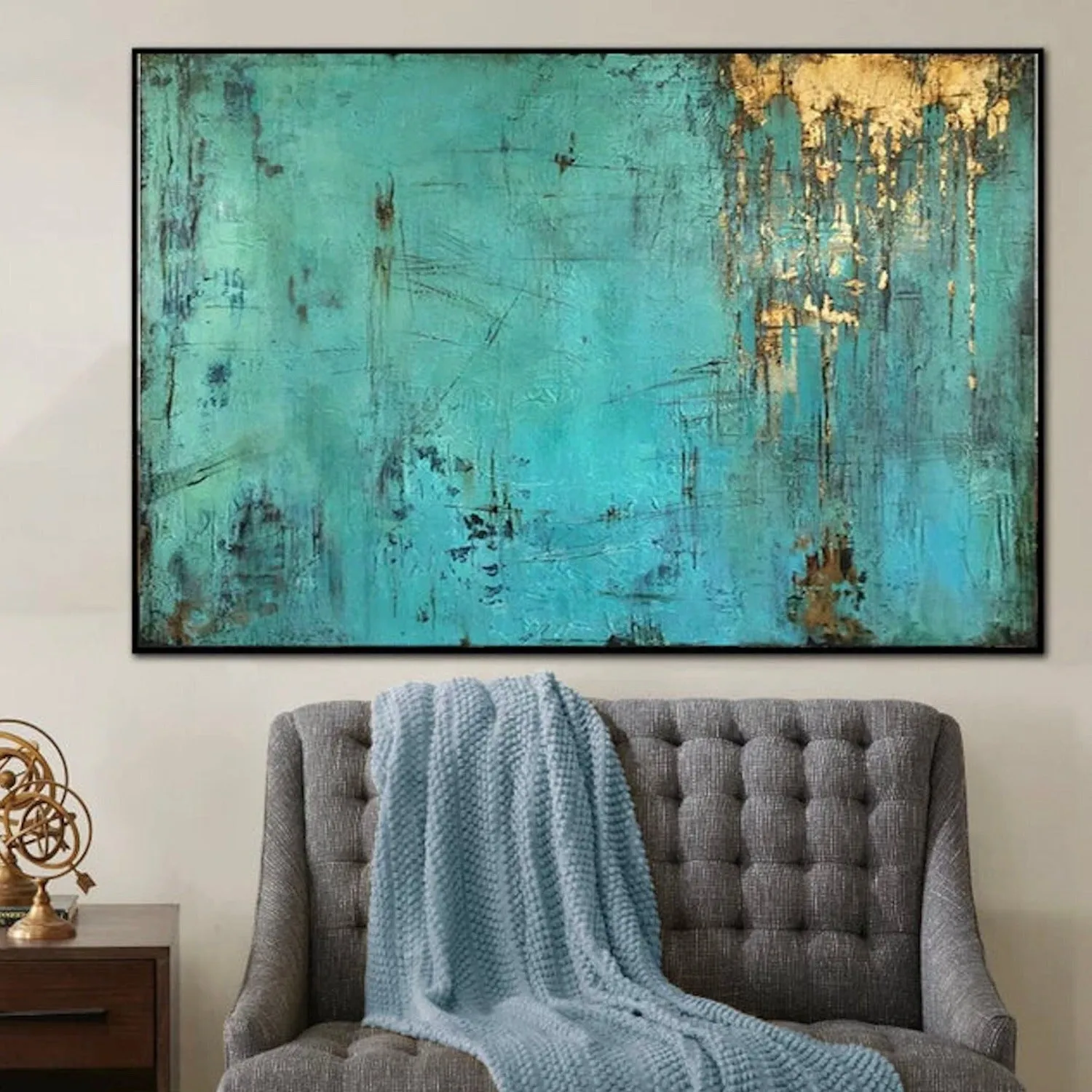 Large Blue Textured Acrylic Painting