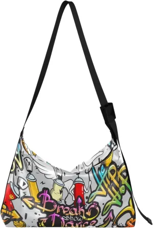 Large Crossbody Bag Abstract Graffiti Spray PU Leather Shoulder Bag for Women Girls