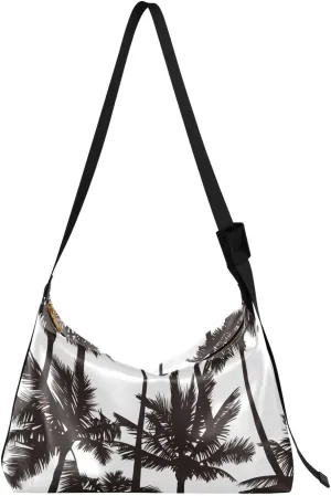 Large Crossbody Bag Black Palm Trees White PU Leather Shoulder Bag for Women Girls