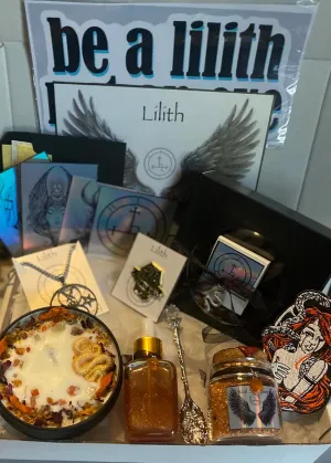 LARGE Lilith altar ritual set with carnelians (soy candle, perfume oil, ritual salt, incense cones, embroidery patch, pendant, sticker art, pin) biblical not Eve underworld