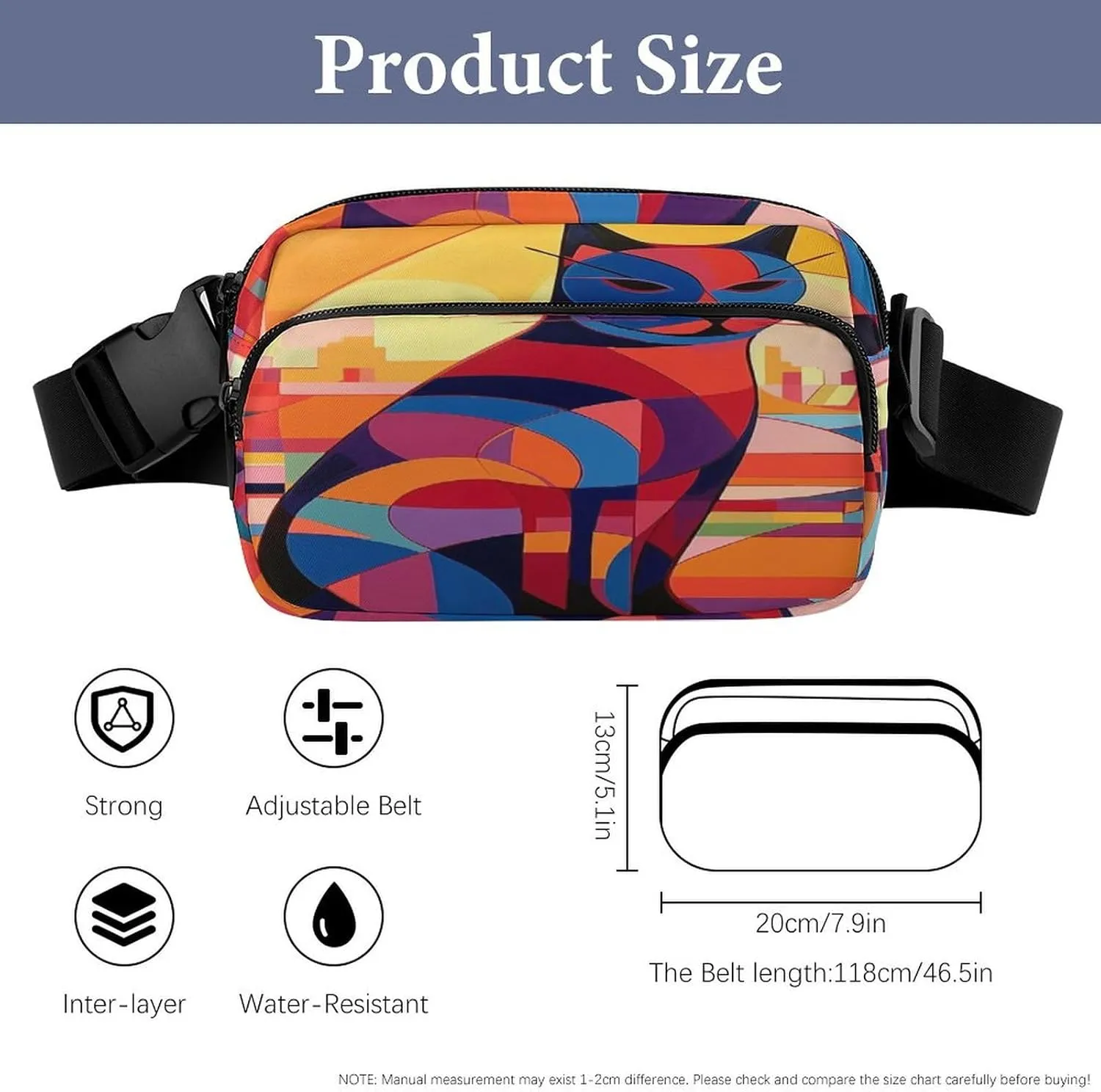 Large Waist Packs with Adjustable Strap,Drawing Animals CrossBody Fanny Pack Casual Bag for Travel Sports Running Hiking
