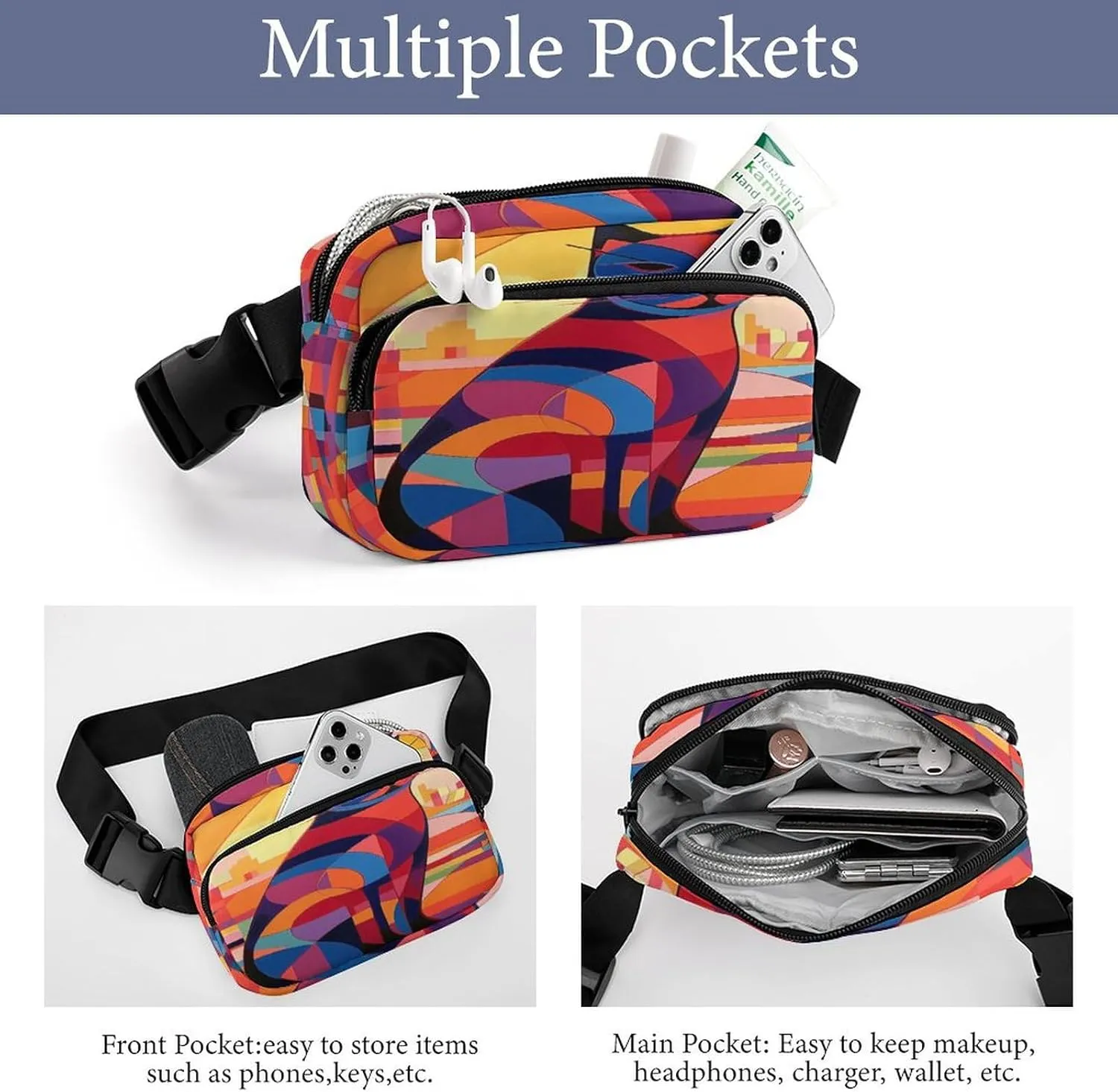 Large Waist Packs with Adjustable Strap,Drawing Animals CrossBody Fanny Pack Casual Bag for Travel Sports Running Hiking