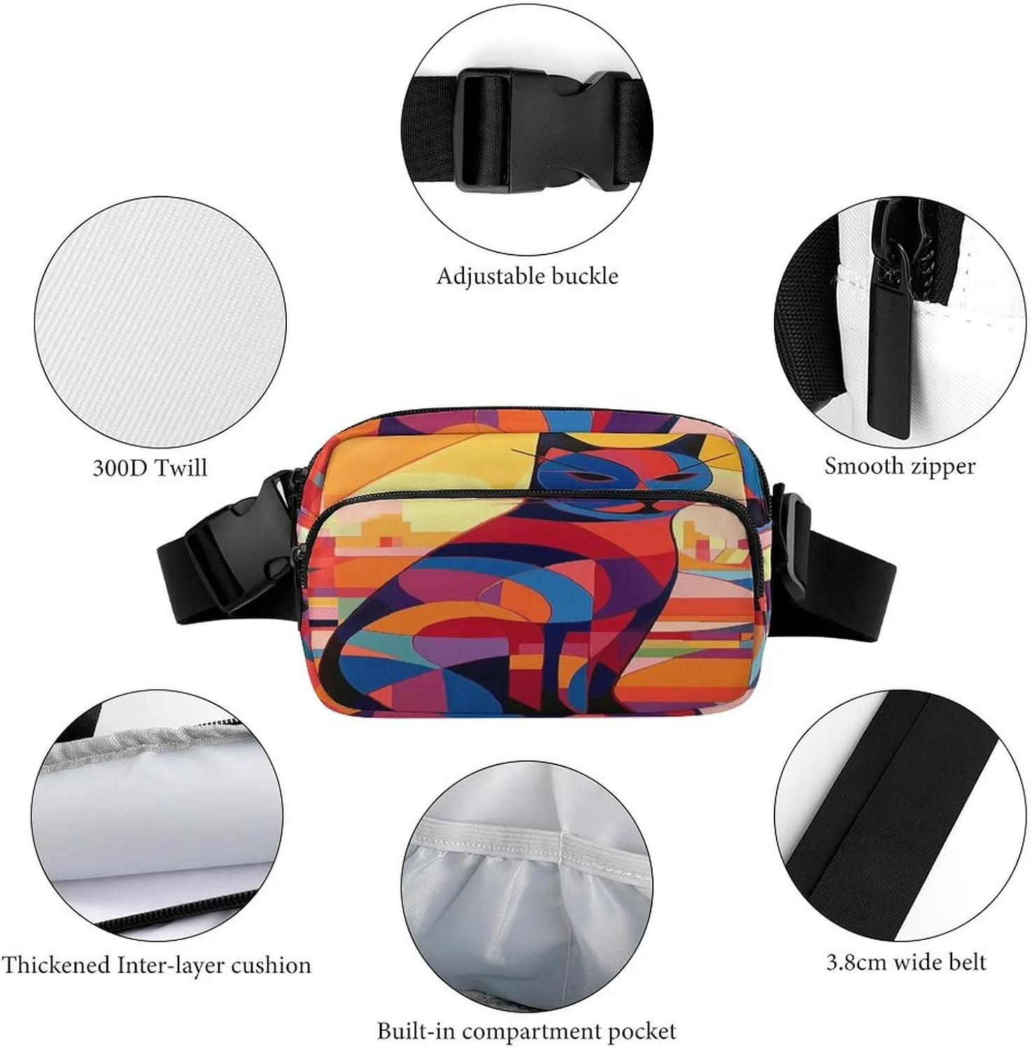 Large Waist Packs with Adjustable Strap,Drawing Animals CrossBody Fanny Pack Casual Bag for Travel Sports Running Hiking