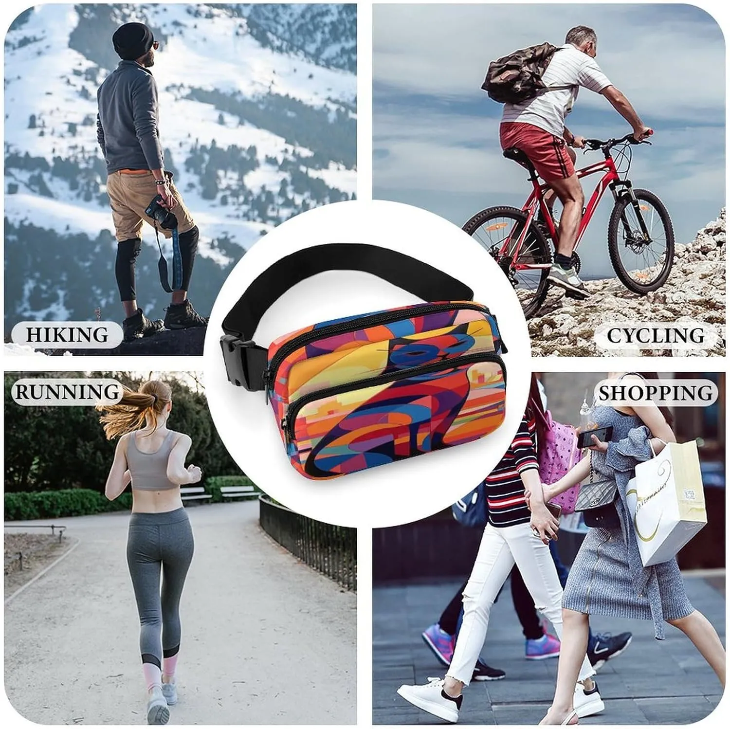 Large Waist Packs with Adjustable Strap,Drawing Animals CrossBody Fanny Pack Casual Bag for Travel Sports Running Hiking