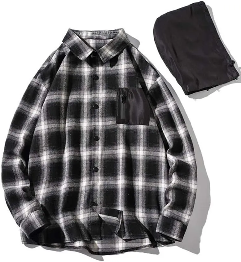 Lavnis Men's Plaid Hooded Shirts Casual Long Sleeve Lightweight Shirt Jackets