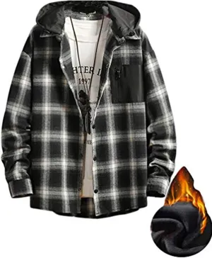 Lavnis Men's Plaid Hooded Shirts Casual Long Sleeve Lightweight Shirt Jackets