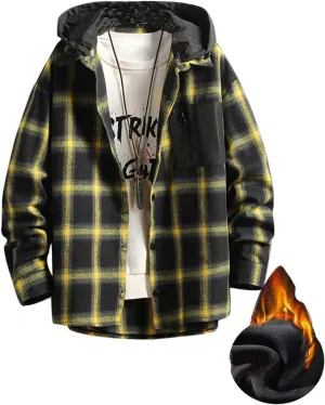 Lavnis Men's Plaid Hooded Shirts Casual Long Sleeve Lightweight Shirt Jackets