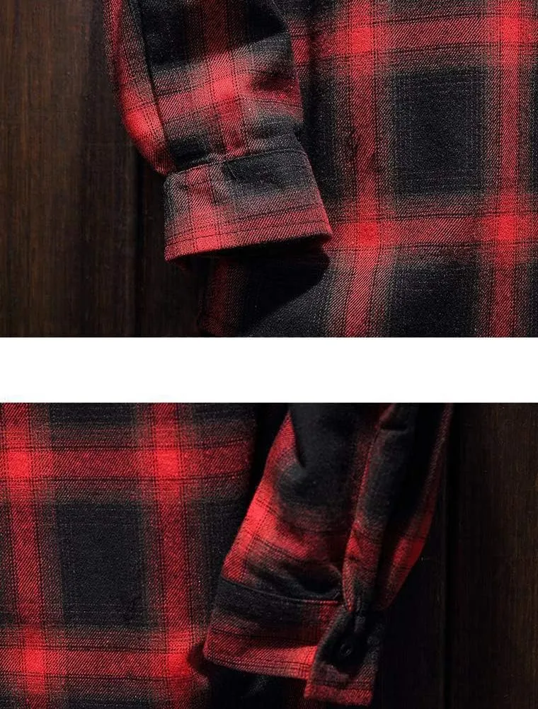 Lavnis Men's Plaid Hooded Shirts Casual Long Sleeve Lightweight Shirt Jackets