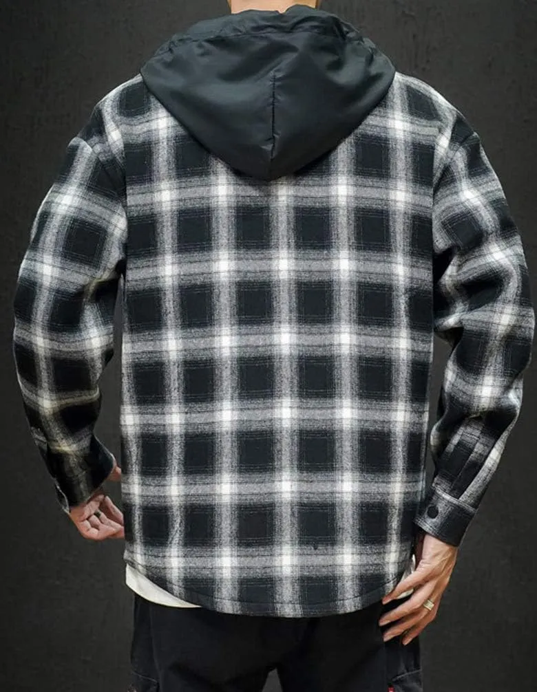 Lavnis Men's Plaid Hooded Shirts Casual Long Sleeve Lightweight Shirt Jackets