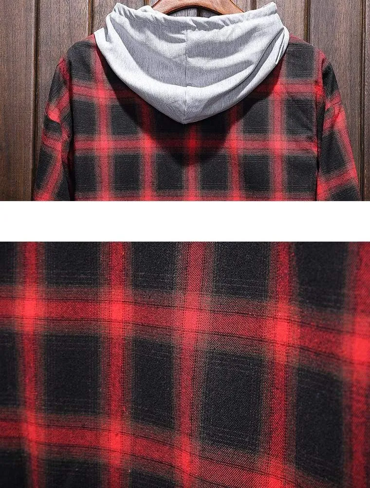 Lavnis Men's Plaid Hooded Shirts Casual Long Sleeve Lightweight Shirt Jackets