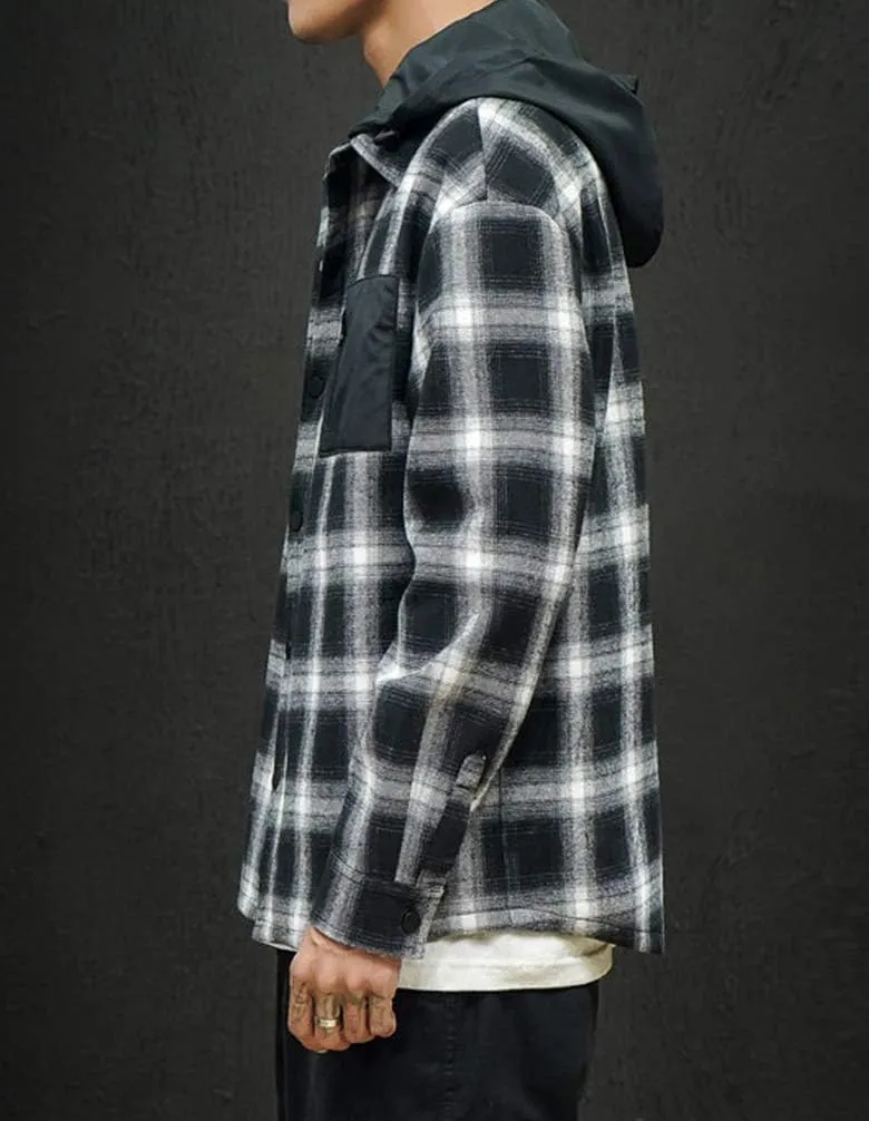 Lavnis Men's Plaid Hooded Shirts Casual Long Sleeve Lightweight Shirt Jackets