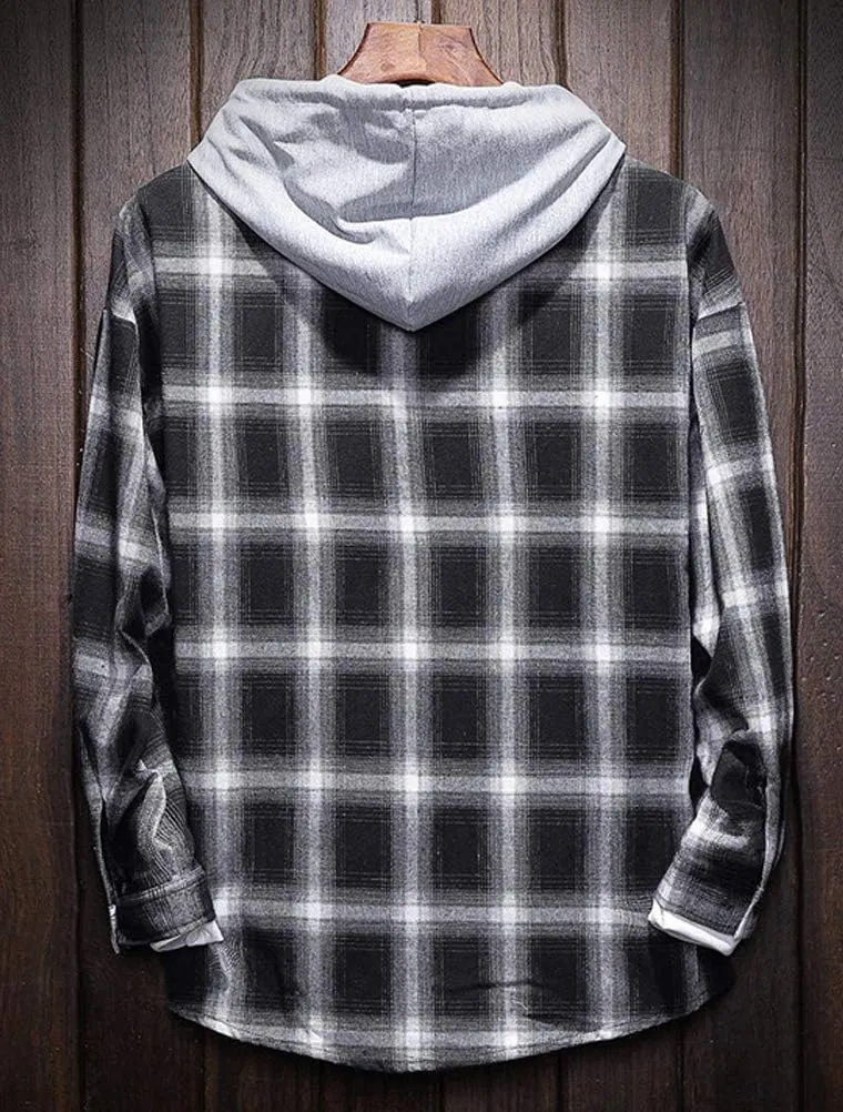 Lavnis Men's Plaid Hooded Shirts Casual Long Sleeve Lightweight Shirt Jackets