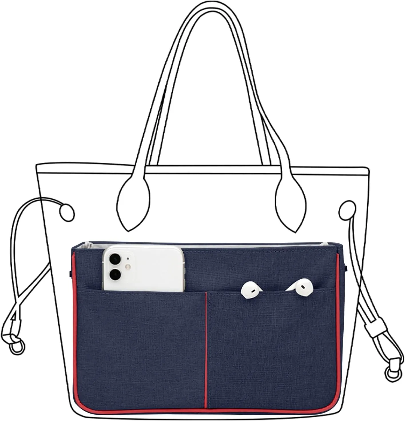 Lckaey Nylon Purse Organizer for neverfull Tote Handbag insert Organizers for longchamp and goyard tote insert 3091Blue-L
