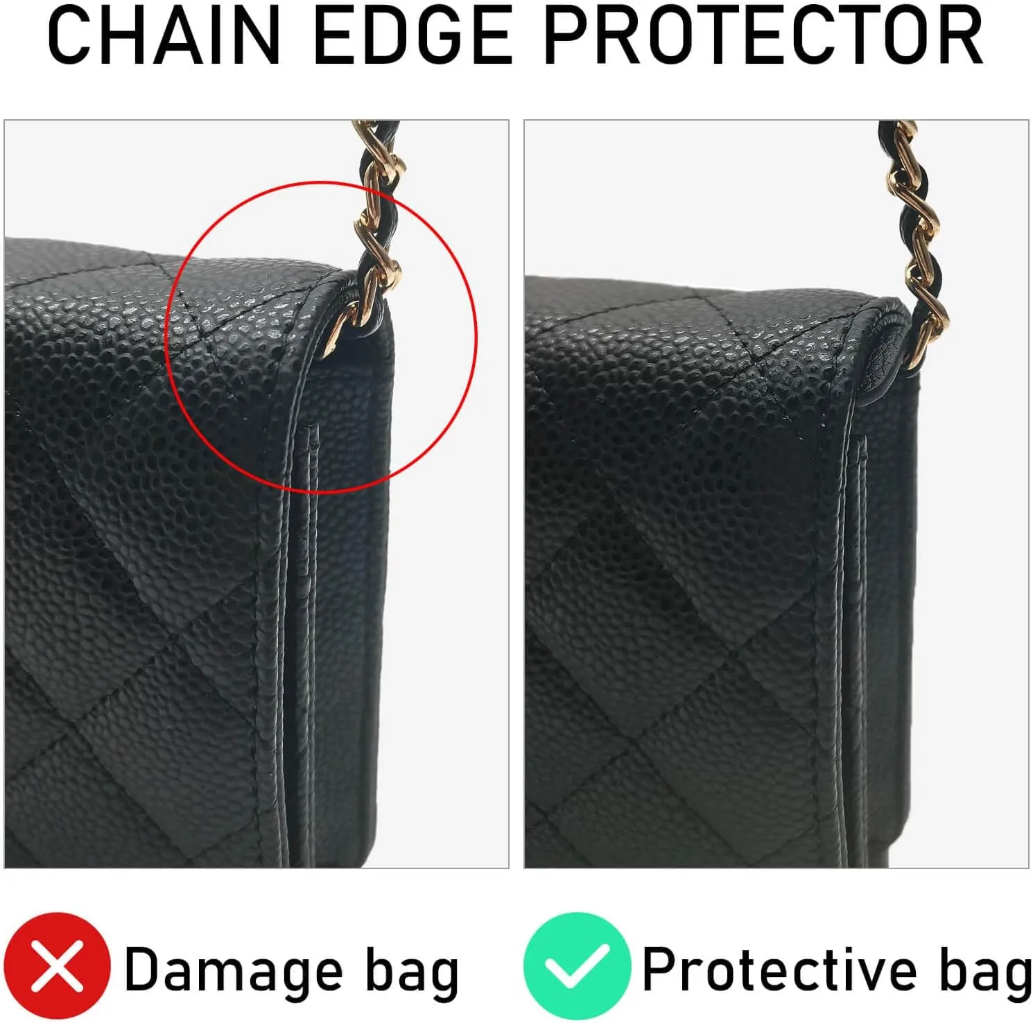 Leather Base Shaper for Purse Woc Chain Protective Sheet,Lychee Grain Leather Anti-Wear Pads Inside Pads Suitable Inside Pads(Black,chain piece), PJWOC01